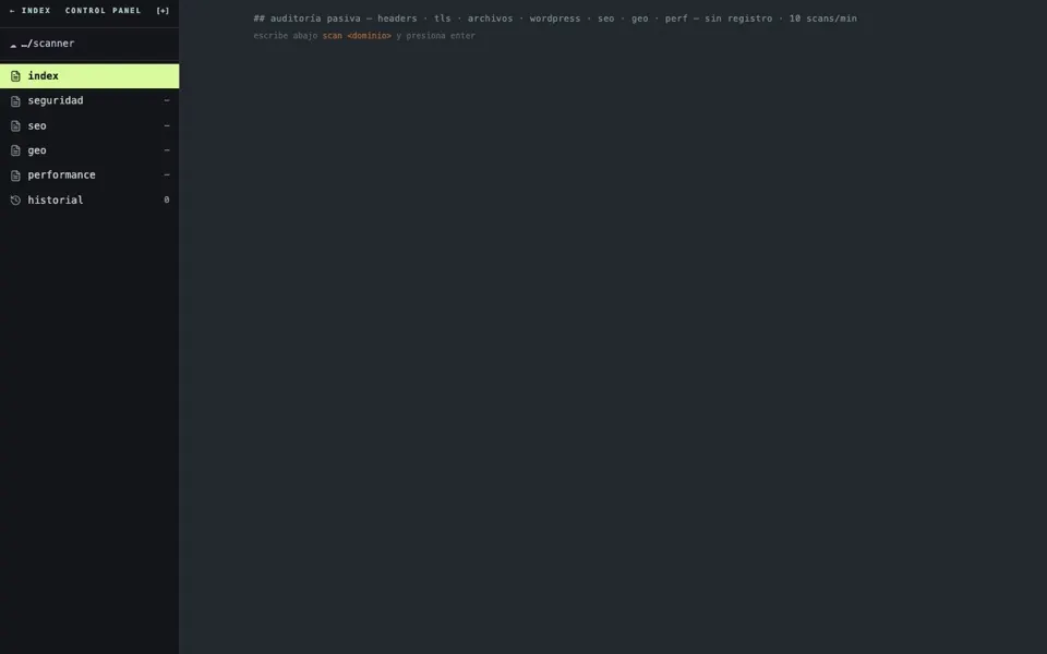 Auditor pasivo de sitios web: headers, TLS, archivos sensibles, SEO y performance — herramienta de Digitaliza Todo en Arica, Chile